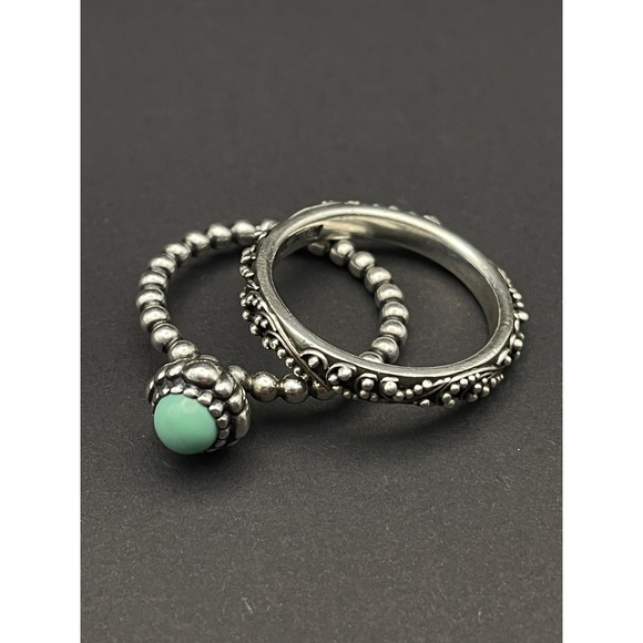 Lois Hill Jewelry - Lois Hill and Pandora Turquoise Stacking Rings Set Sterling Silver Balinese